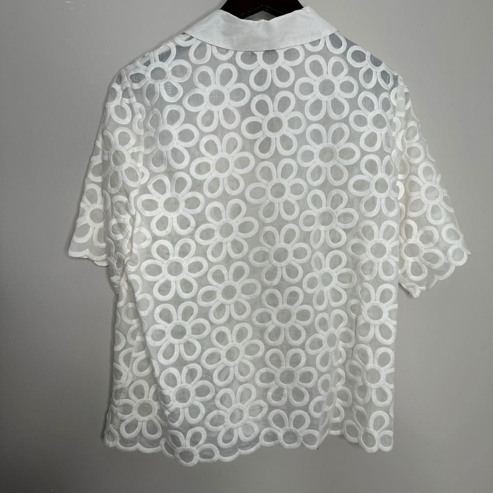 Rebecca Taylor Women's White Floral Embroidered Button Down Shirt Top Size L NWT - Picture 10 of 10